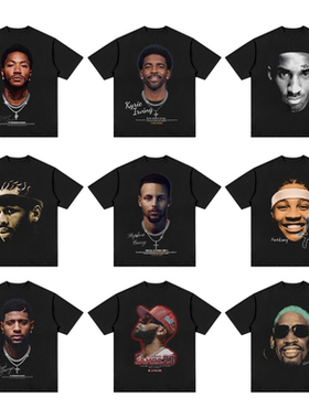 欧文库里詹姆斯美式hiphop嘻哈篮球大头短袖男女复古球星男夏T恤