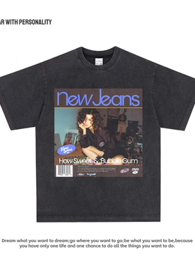 Newjeans Danielle 同款应援服纯棉透气复古黑色女T恤上衣服休闲