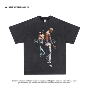 贾斯汀·比伯Justin Bieber复古长短袖T恤美式小领口宽松tee街头