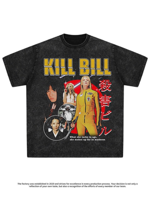 新款killbill追杀比尔重磅美式短袖 运动水洗上衣复古做旧男女T恤