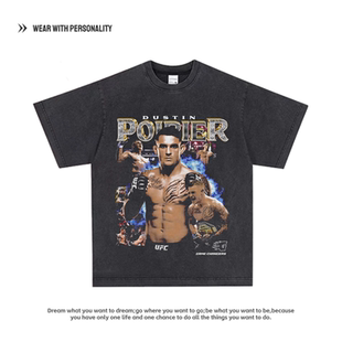 UFC钻石达斯丁普瓦里尔印花美式 纯棉复古印花夏t恤男 重磅圆领短袖
