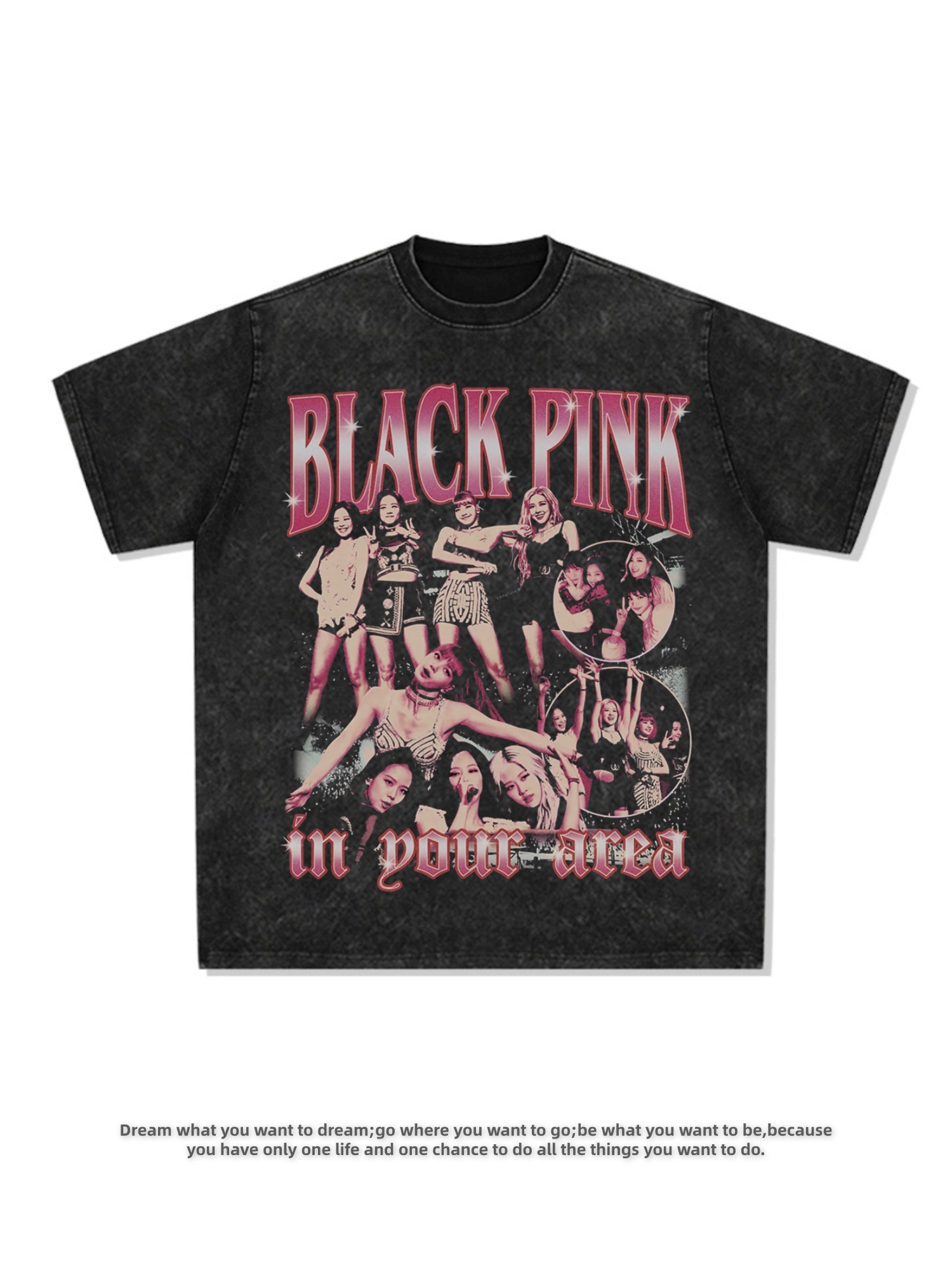 美式韩国女团BLACKPINK短袖 街头百搭纯棉复古宽松vintage印花T恤