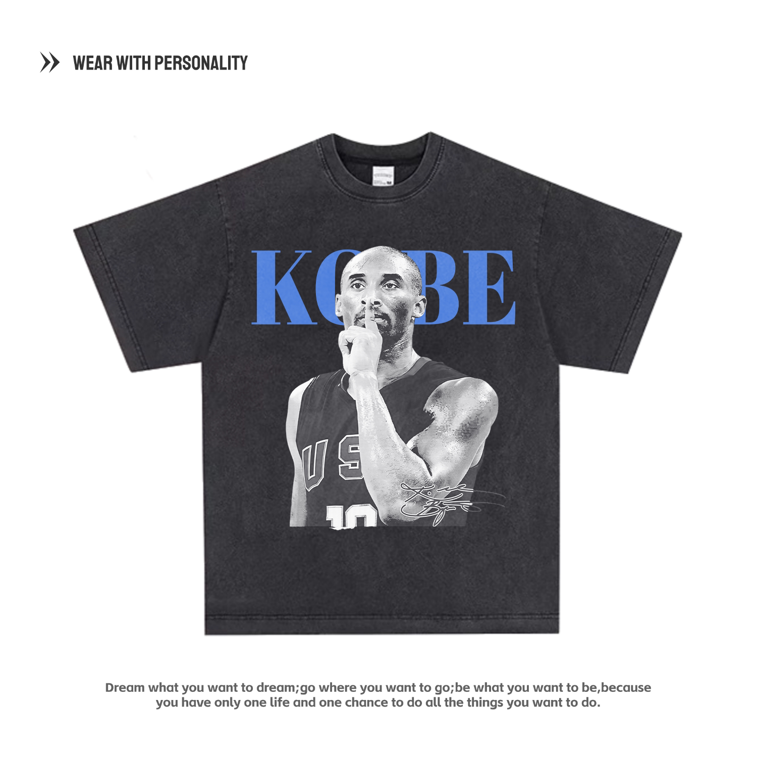 科比 kobe 美式篮球小领口复古VTG纯棉数码直喷长短袖透气百搭t恤