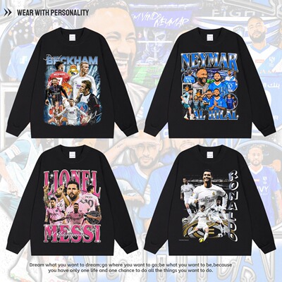 C罗T恤球王Messi梅西 姆巴佩Neymar内马尔足球球星复古长袖T恤男