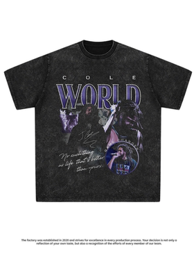 JCole科尔说唱vintage欧美复古水洗旧 嘻哈重磅纯棉潮流短袖t恤男