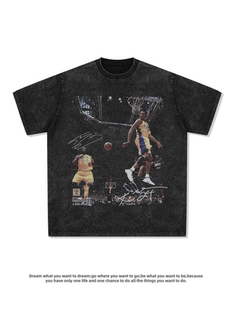 男 vintage小领口篮球人像印花T恤短袖 新款 科比奥尼尔重磅街头美式