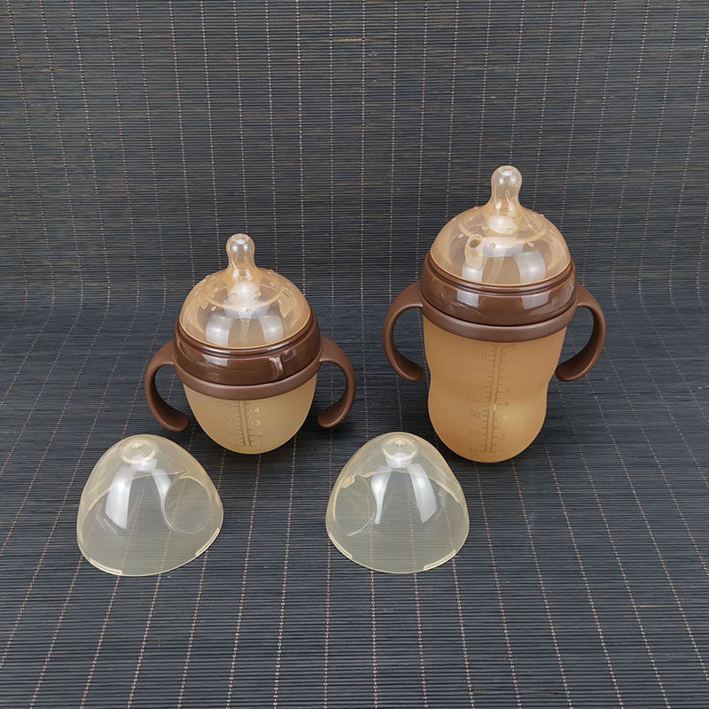 婴儿广口径硅胶奶瓶150ml 250ml耐摔防胀气宝宝手柄吸管大容量1岁