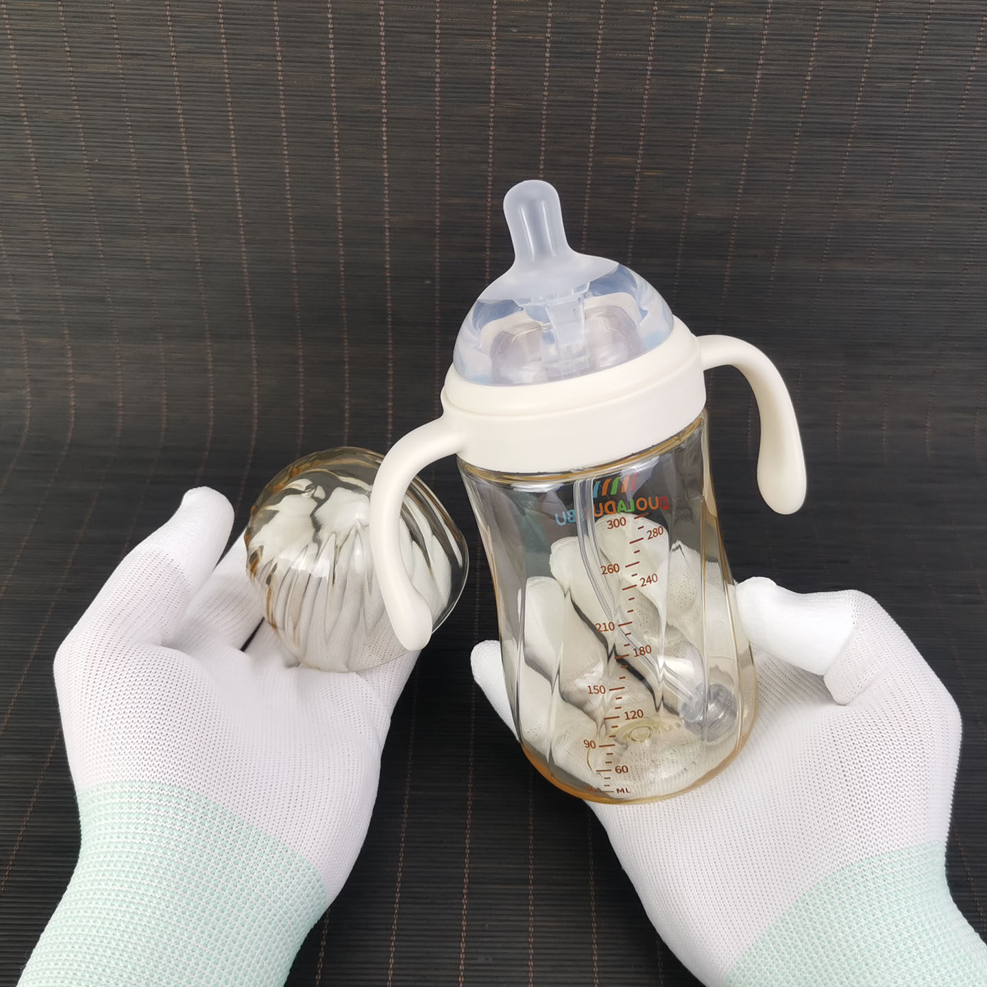 婴儿6cm超宽口径PPSU塑料奶瓶300ml宝宝带手柄重力球吸管耐摔轻便