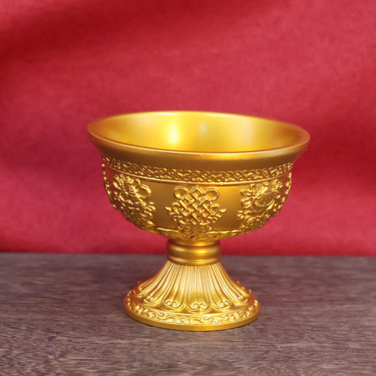 黄铜高脚八吉祥供水杯摆件佛前供