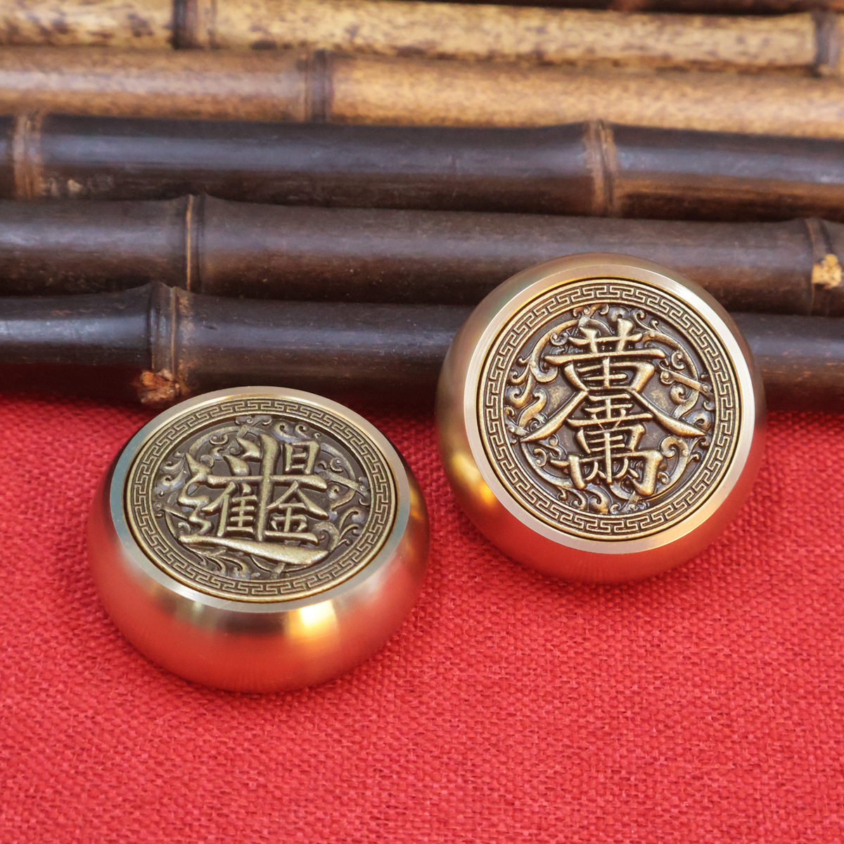 黄铜日进斗金双面转转指尖陀螺手