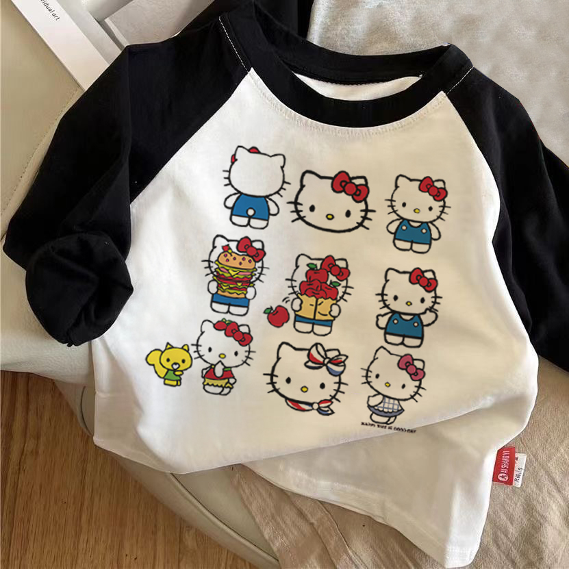 女童春秋季卡通KT猫插肩T恤