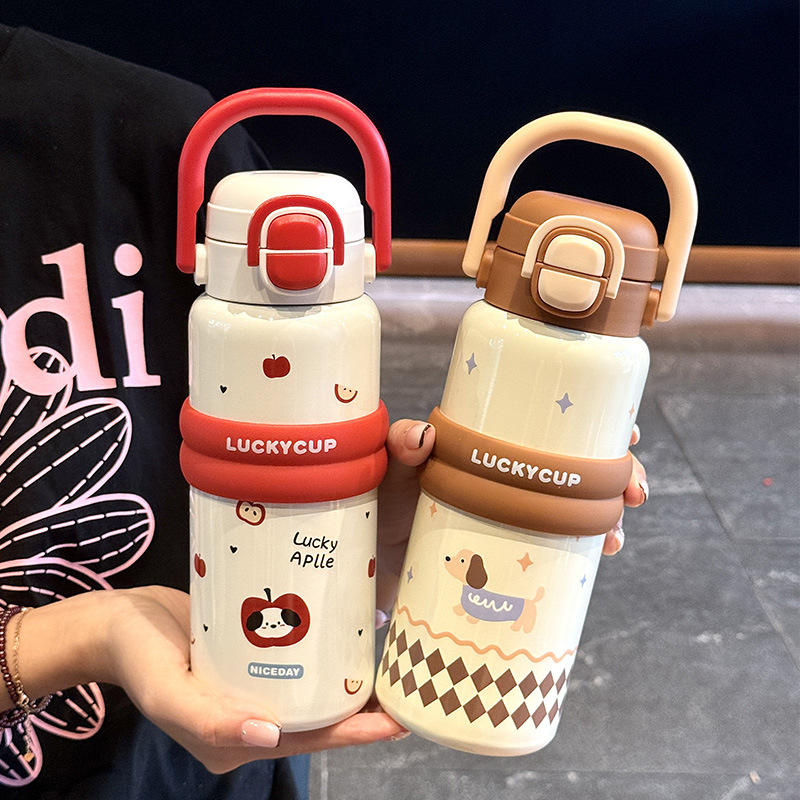 学生保温杯女生高颜值双饮带吸管