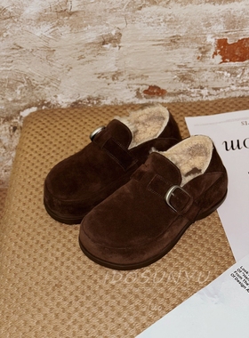 欧洲站IDO女鞋2025新款冬季加绒勃肯鞋毛毛鞋女外穿厚底两穿保暖