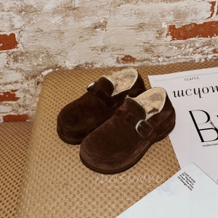 欧洲站IDO女鞋2025新款冬季加绒勃肯鞋毛毛鞋女外穿厚底两穿保暖