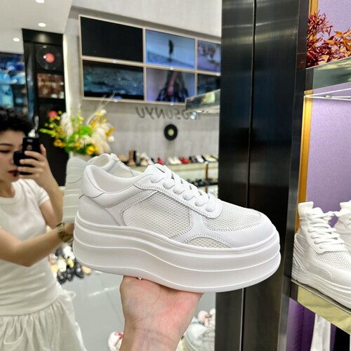 ido厚底网面透气增高百搭小白鞋