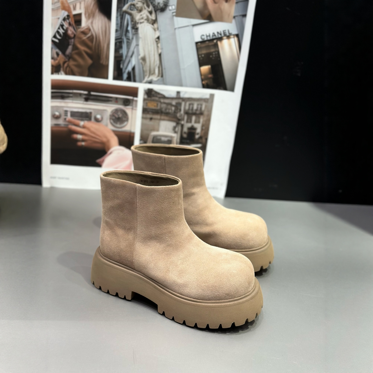 IDO大头切尔西靴女短靴方跟百搭