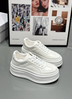 欧货IDO女鞋2025新款秋款真皮百搭款小白鞋厚底轻便松糕鞋女增高