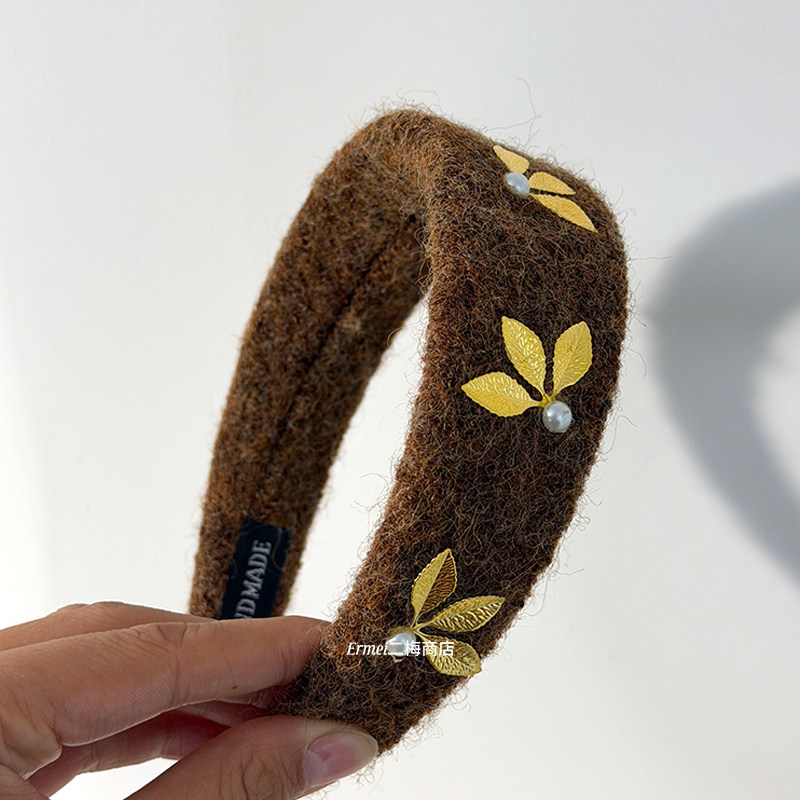 洋气【金叶凋零】冬日复古毛呢发箍高颅顶压发发卡头箍发饰头饰