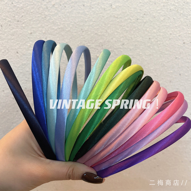 韩代新款彩虹色细发箍糖果色甜美可爱少女风发卡布艺窄版头箍发饰