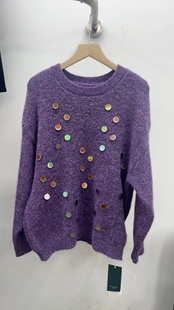 2026年冬装新款重工亮片紫色毛衣女设计感宽松气质针织衫上衣