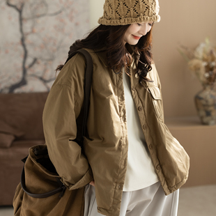 咖咪羽秋冬新款夹棉宽松大码内里色织格休闲简约风冬季棉服女