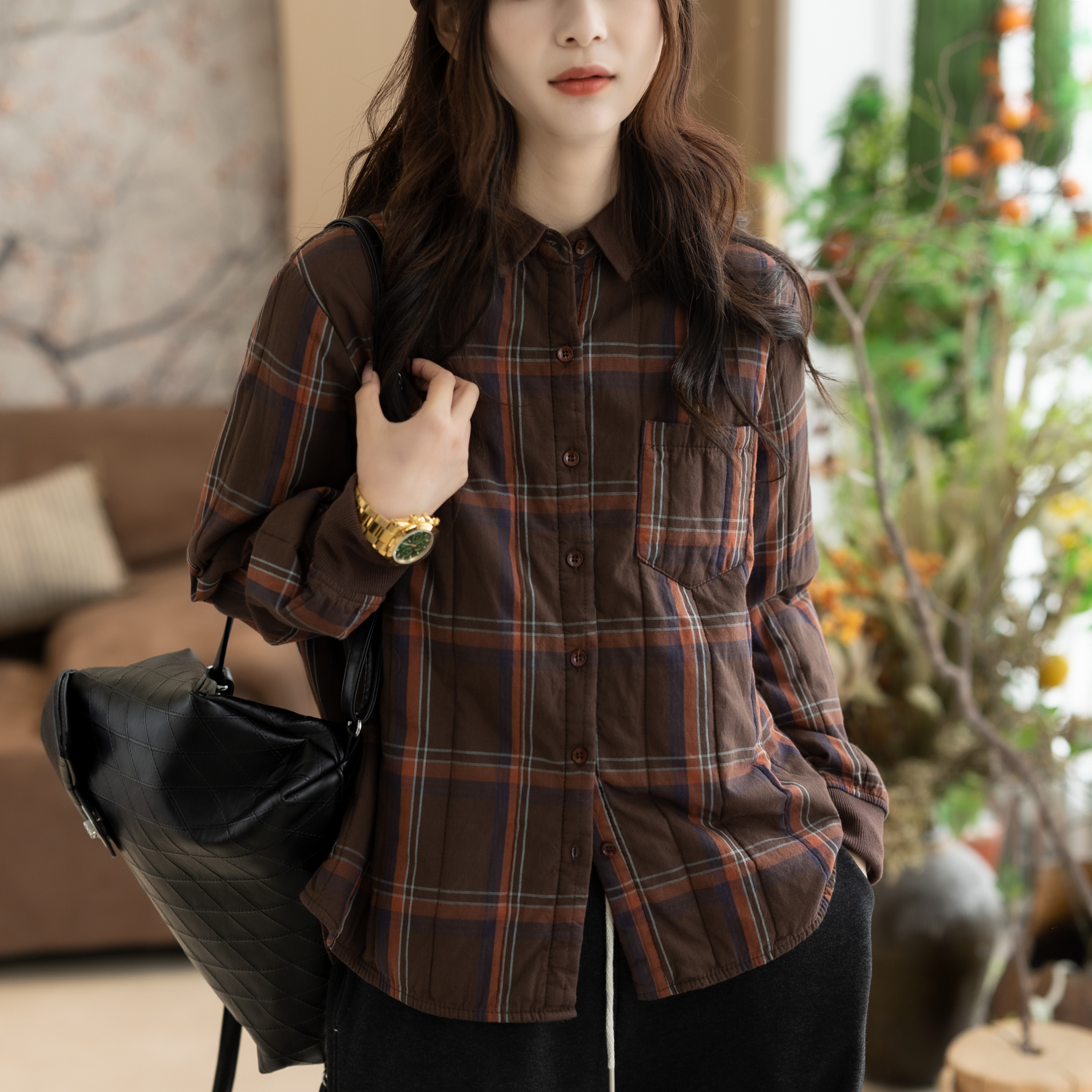 咖咪羽秋冬新款夹棉衬衫女棉服文艺休闲好看流行通勤宽松女款外套