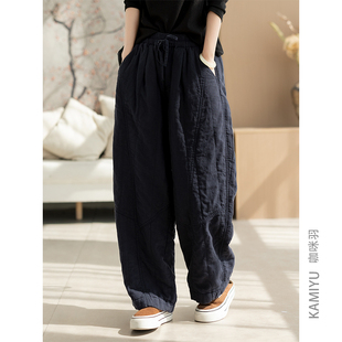 裤 高腰女士直筒拼接夹棉宽松百搭女装 子 女秋冬新款 咖咪羽休闲裤