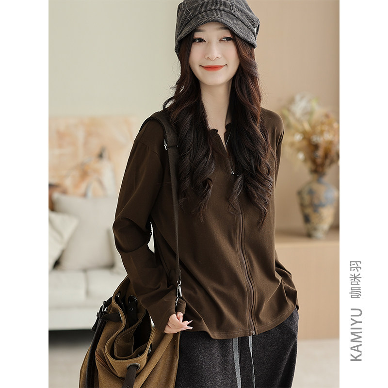咖咪羽秋装外套女新款文艺休闲纯色女士百搭简约复古显瘦女装上衣