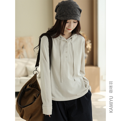咖咪羽打底衫女文艺休闲秋装2025新款休闲好看连帽显瘦时尚女款潮