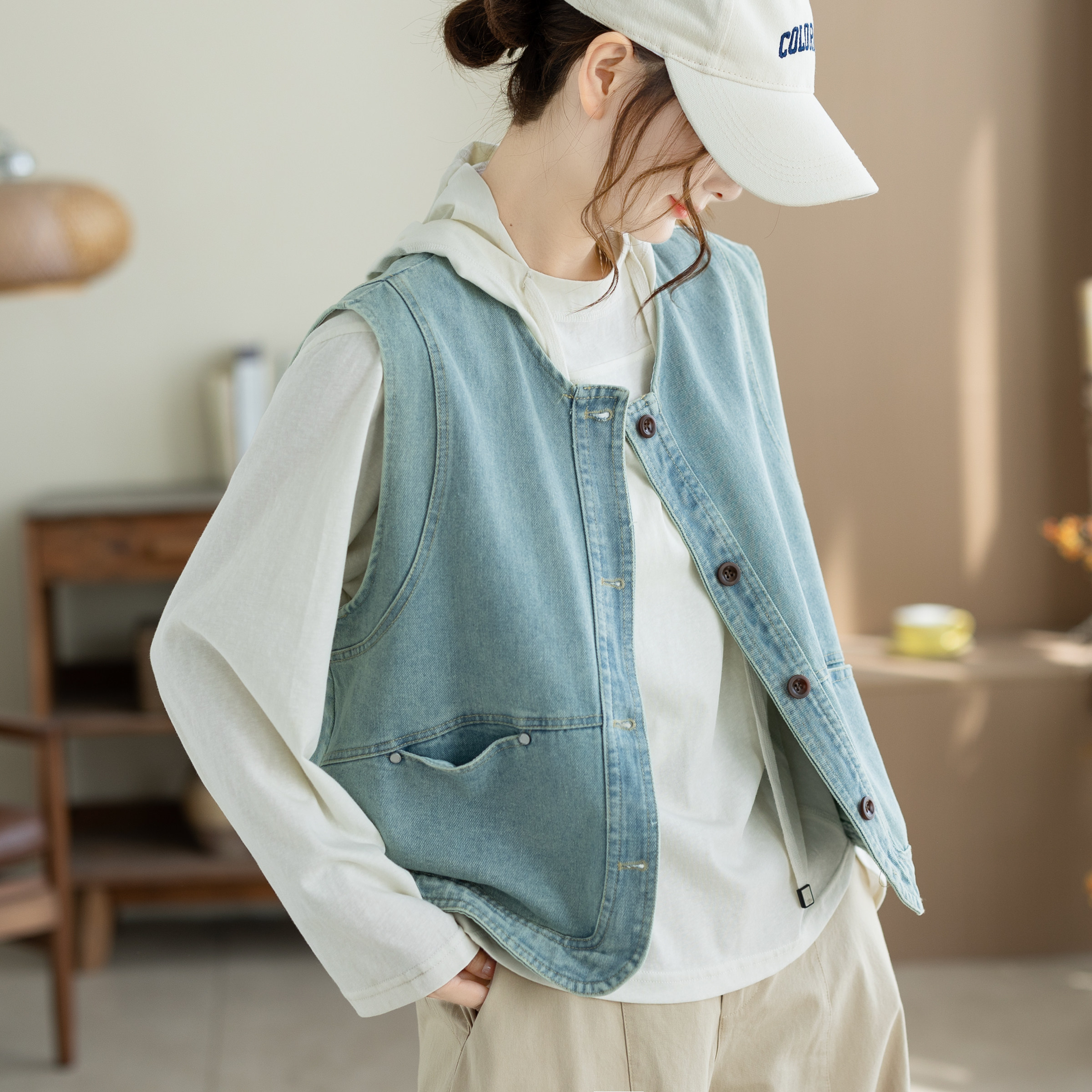 咖咪羽复古无袖牛仔马甲外搭女夏秋韩版小个子百搭休闲坎肩外套