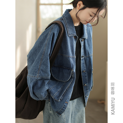 咖咪羽牛仔外套女春装新款原创翻领长袖宽松文艺水洗时尚女装上衣