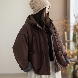 咖咪羽棉服女文艺连帽夹棉短款外套女冬季宽松洋气女装上衣棉衣