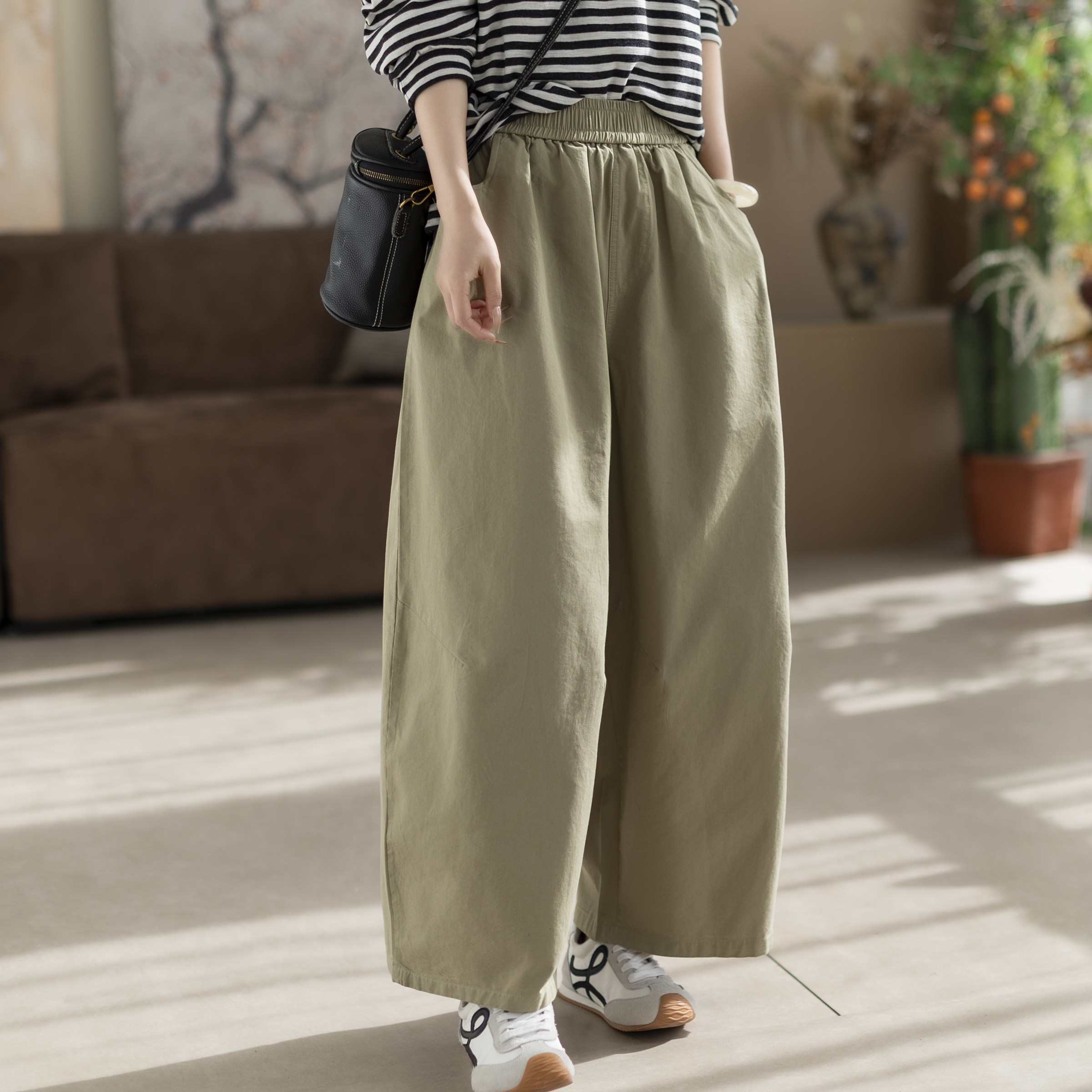 咖咪羽全棉休闲裤女春秋新款直筒纯色女士高腰阔腿显瘦女装裤子,女装/女士精品,休闲裤,淘宝优惠券,粉丝福利购,淘宝优惠卷