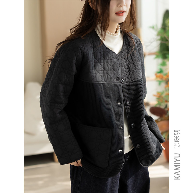 咖咪羽2025冬季轻薄女装小棉服宽松拼接欧版宽松大码外套