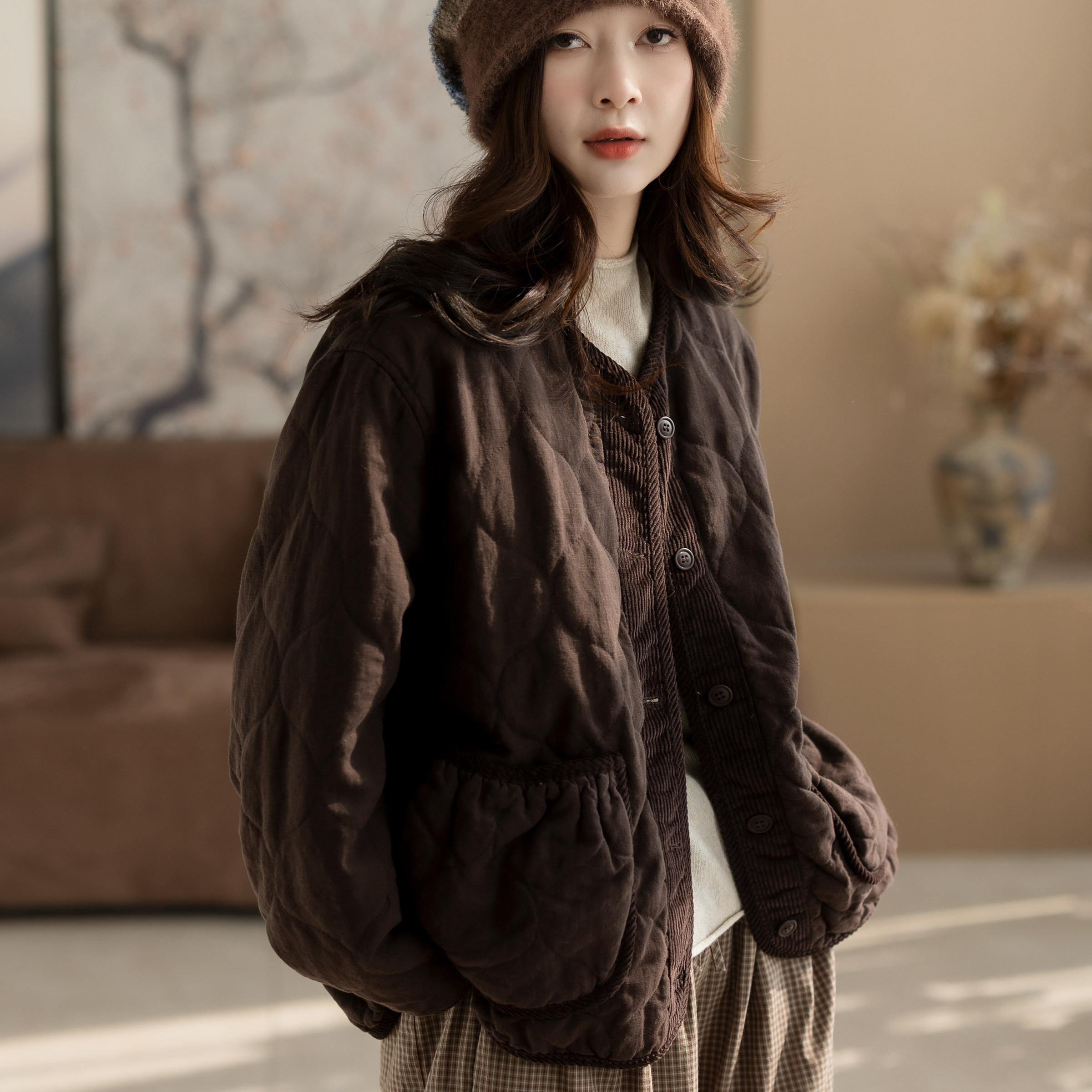 咖咪羽棉服女秋冬新款休闲文艺宽松流行好看通勤女装上衣外套棉袄