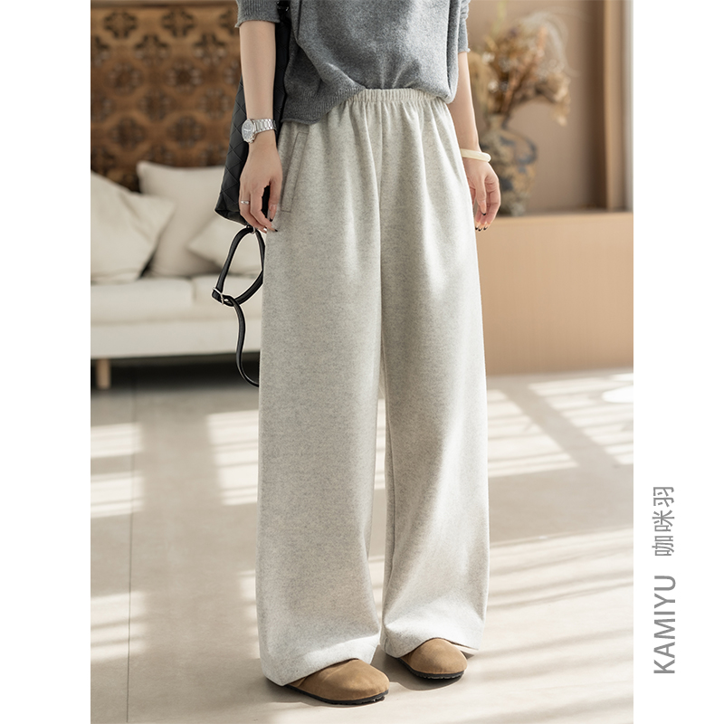 咖咪羽休闲裤女秋冬新款女式绵羊毛直筒宽松纯色百搭女装运动裤子