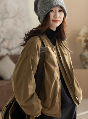 咖咪羽棉服夹克女秋冬新款复古宽松女士百搭休闲流行女装上衣外套