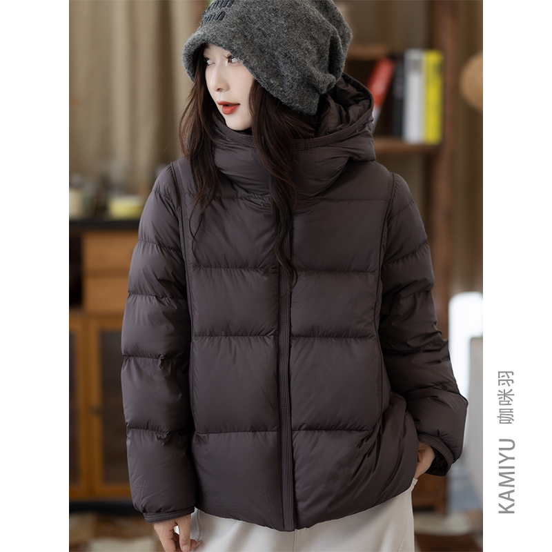 咖咪羽泡芙格子90白鸭绒女2025冬季新款加厚连帽羽绒服保暖外套