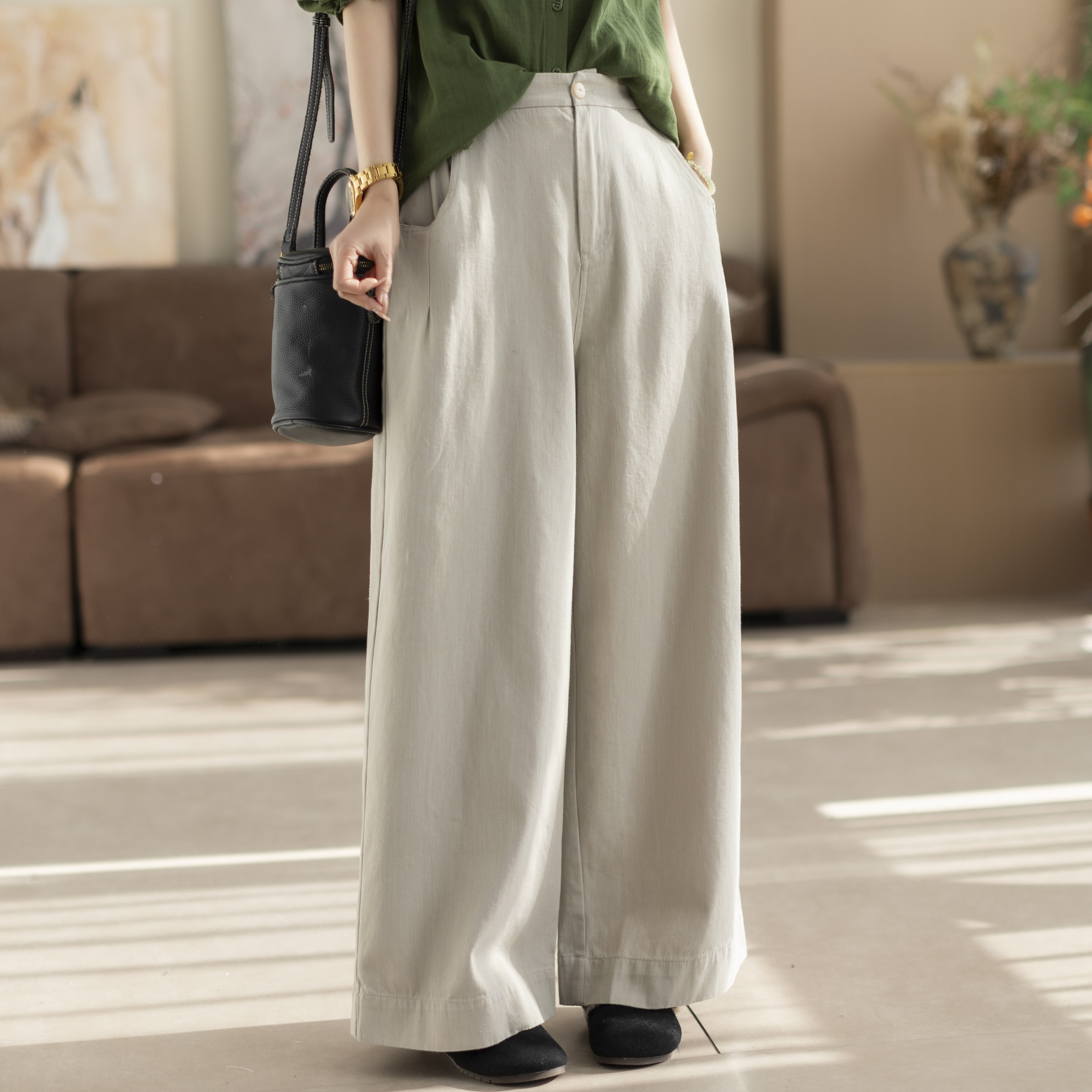 咖咪羽休闲裤女春秋新款女士棉麻宽松直筒洋气时尚流行女装裤子