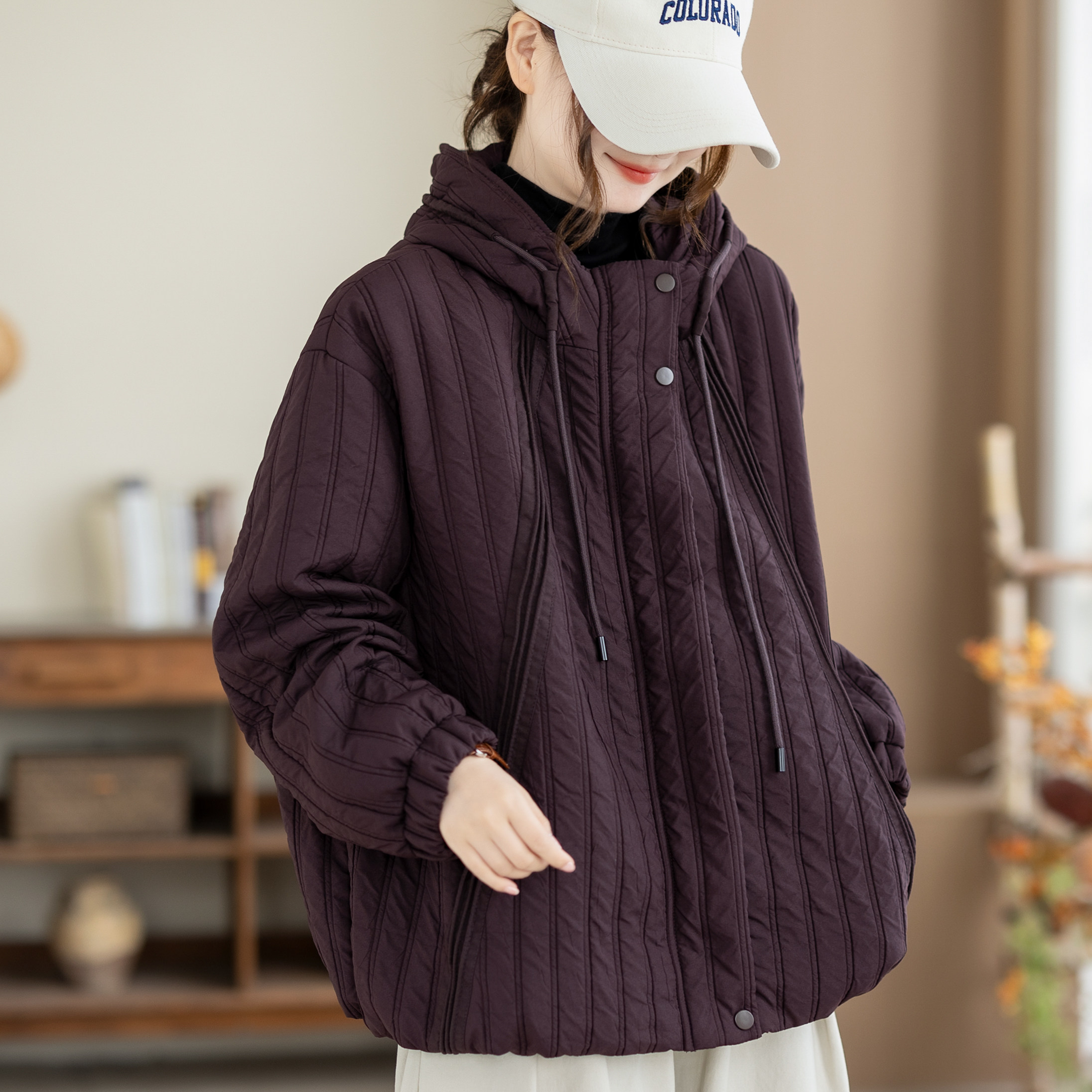 咖咪羽连帽轻薄棉服女秋冬新款时尚洋气宽松大码休闲女装上衣外套
