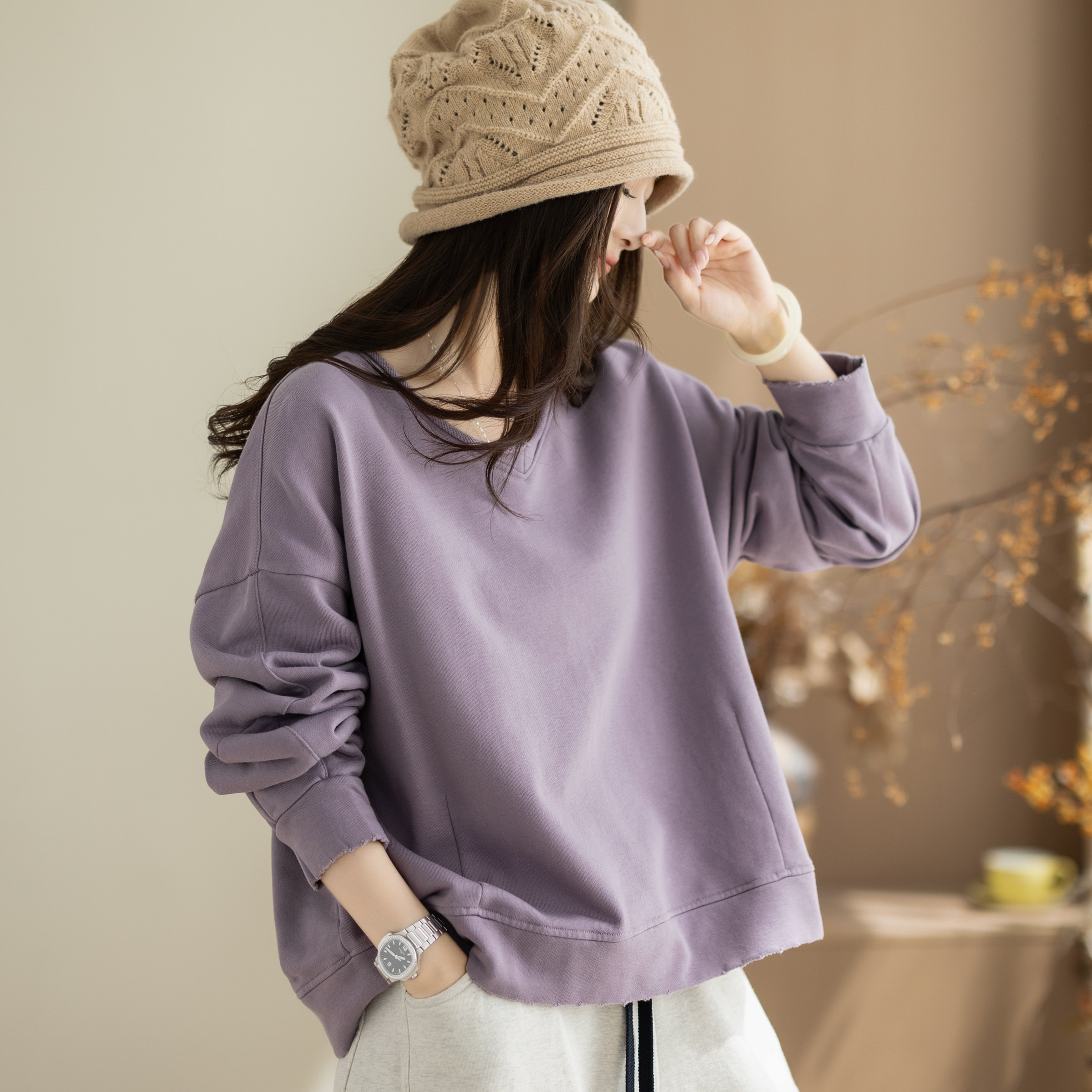 咖咪羽秋季新款短款卫衣女宽松大码长袖休闲洋气套头慵懒女装上衣