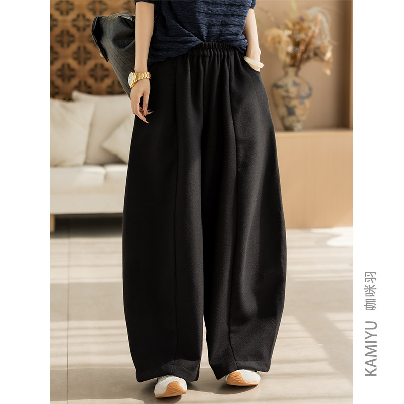 咖咪羽休闲裤女秋冬新款女士10%羊毛宽松阔腿裤时尚纯色女装裤子 - 咖咪羽文艺休闲女装出品