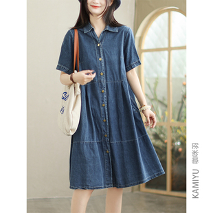 咖咪羽牛仔连衣裙女夏季2025新款时尚蓝色百搭宽松文艺女装裙子