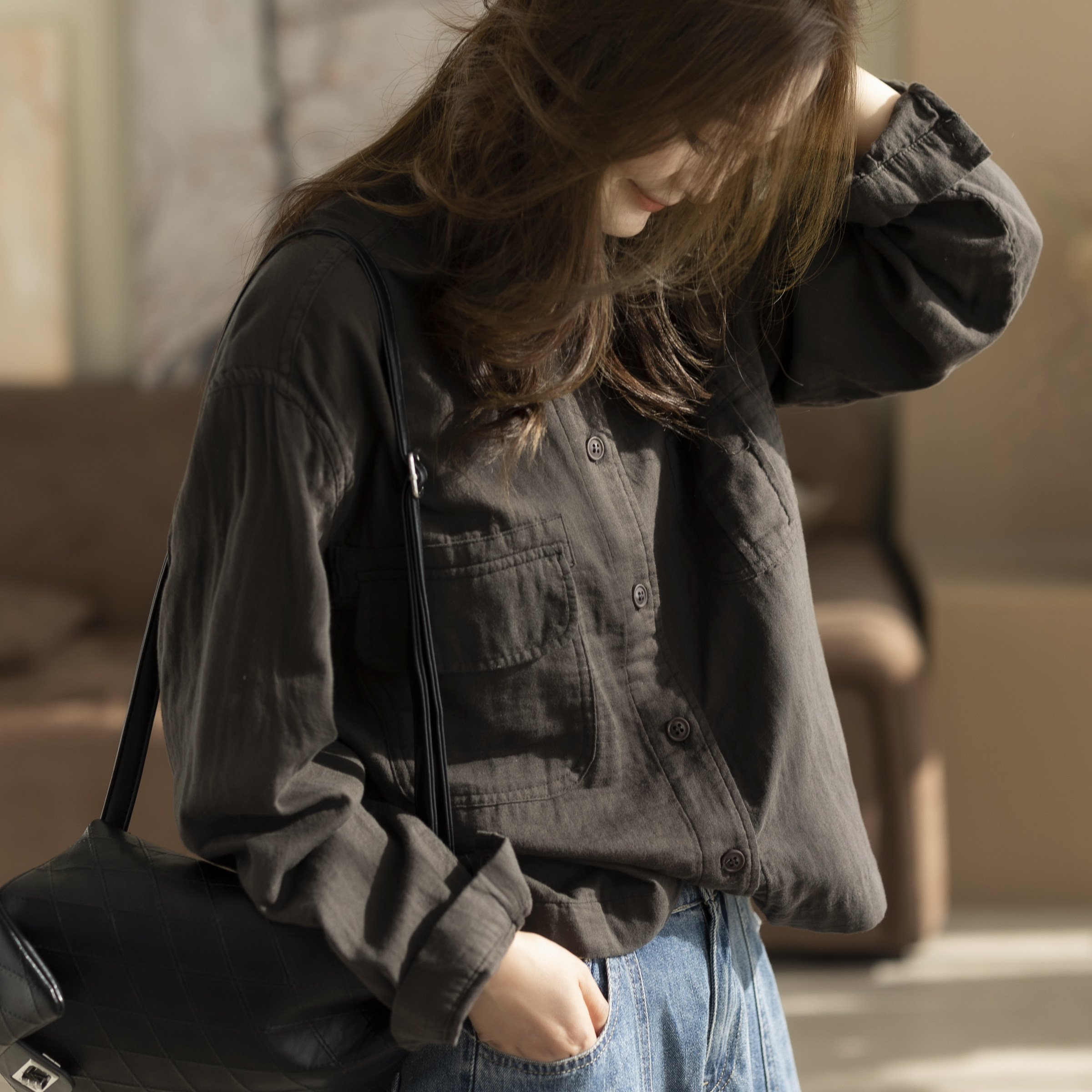 咖咪羽衬衫女新款春秋棉质女士衬衣宽松休闲流行白色女装上衣开衫