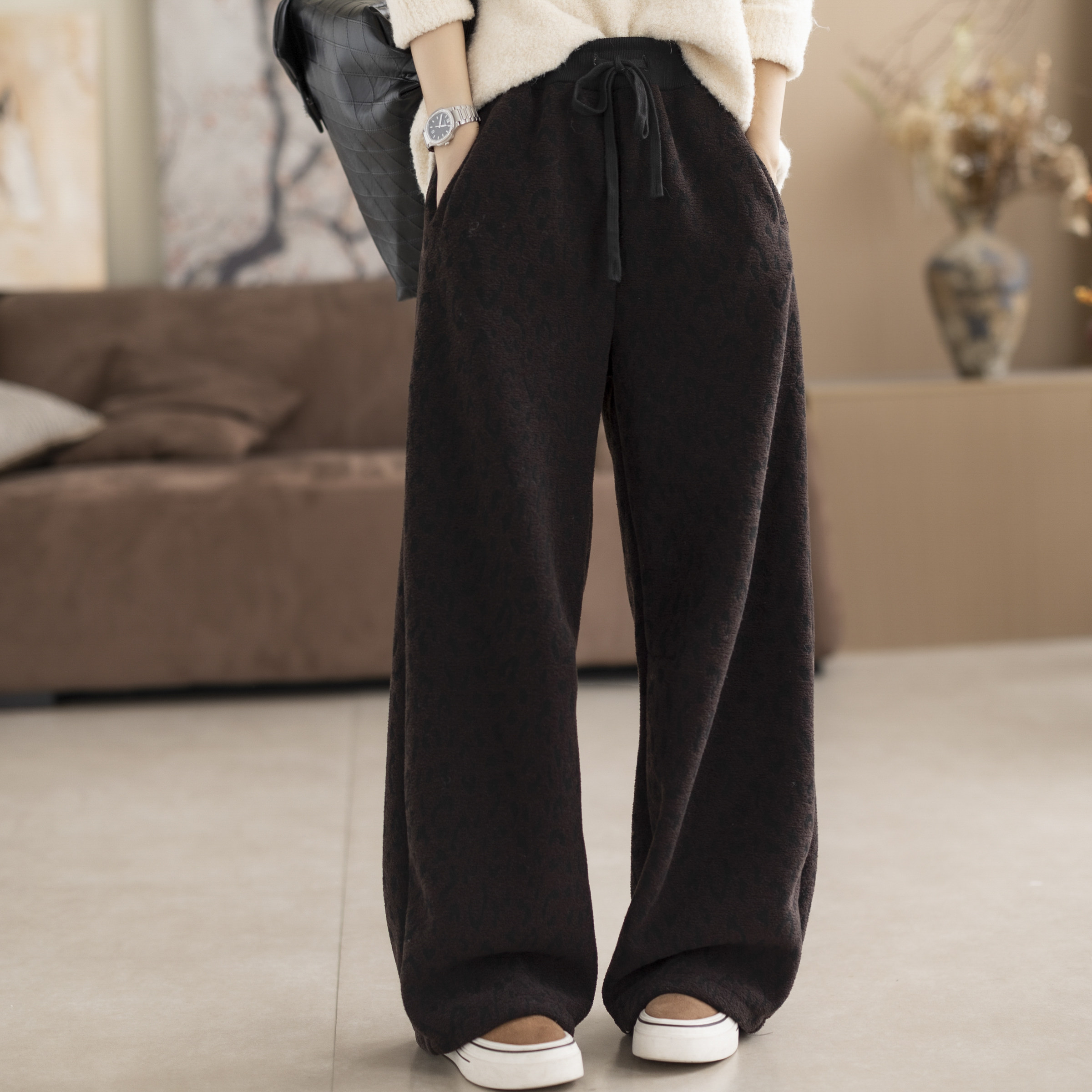 咖咪羽加绒豹纹直筒女秋冬大码高腰显瘦加厚百搭垂感弯刀裤休闲裤,女装/女士精品,休闲裤,淘宝优惠券,粉丝福利购,淘宝优惠卷