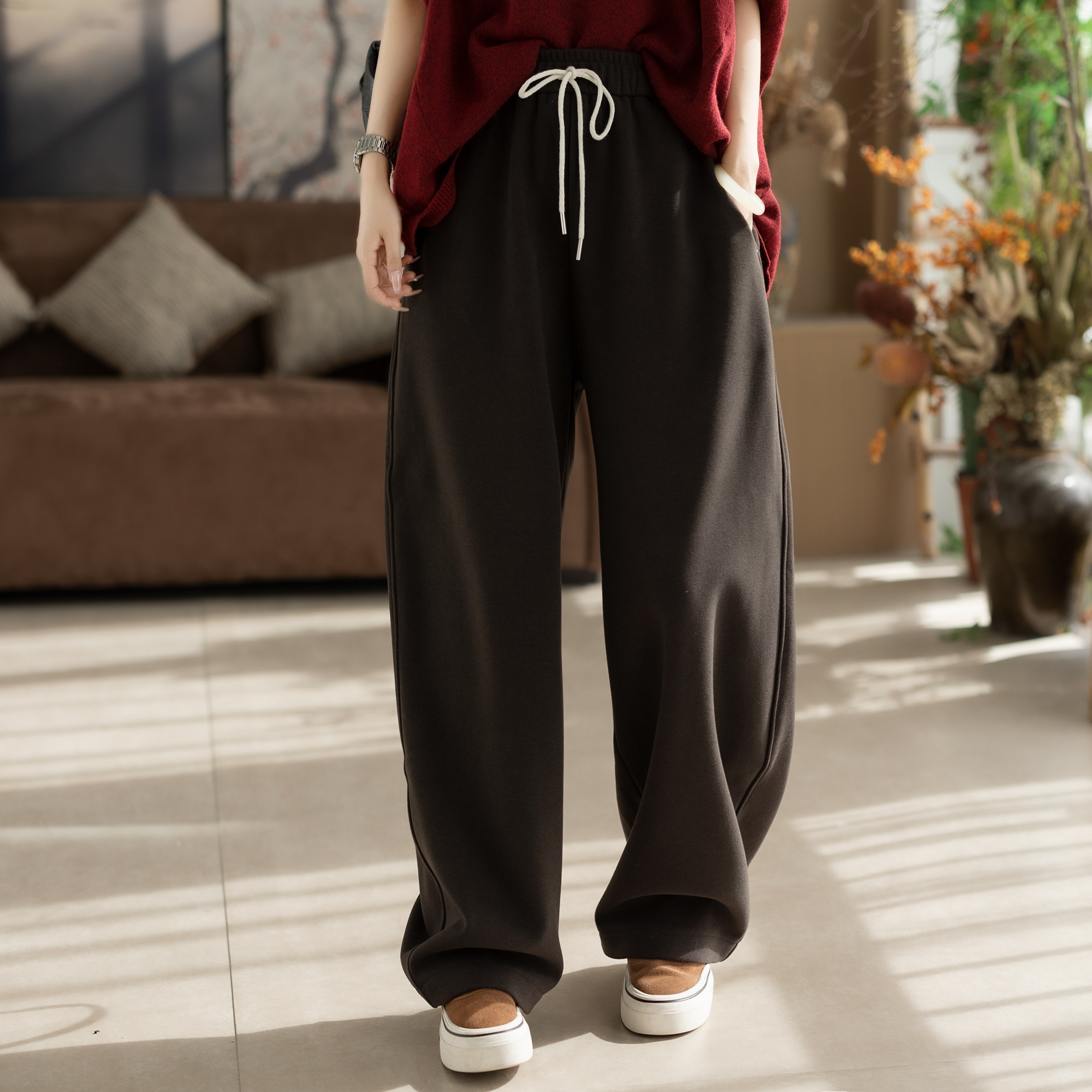 咖咪羽休闲裤女秋冬新款加绒加厚宽松流行好看女士气质女装裤子厚