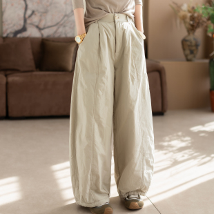 棉裤 咖咪羽100%棉休闲裤 女装 直筒宽松通勤气质时尚 女秋冬2026新款