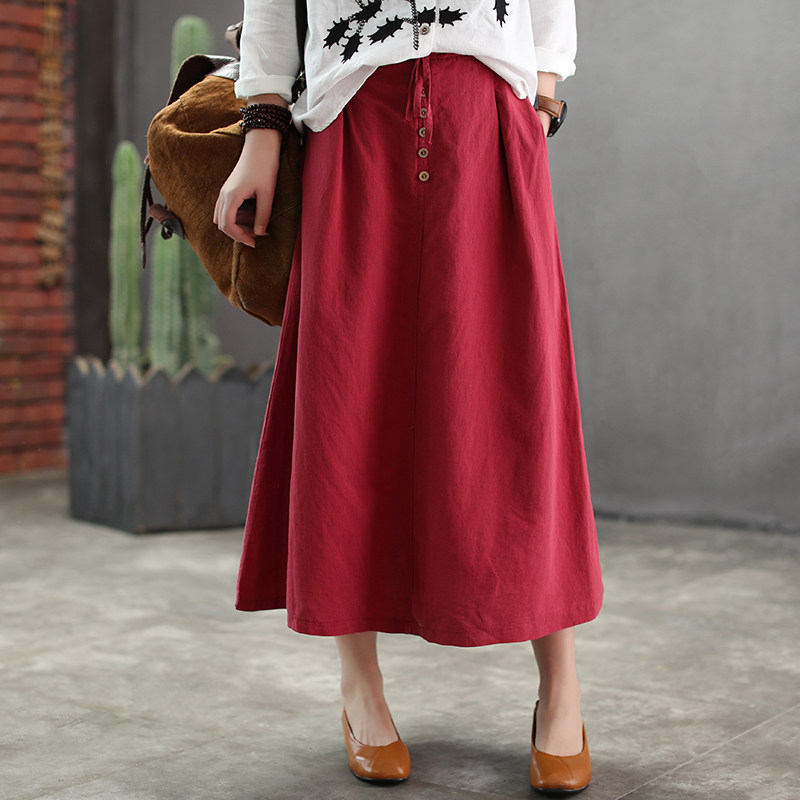 咖咪雨新款棉麻A字裙女初春松紧腰系带宽松复古中长款拼接半身裙在类目 女装/女士精品, 半身裙中 - 来自Buy2taobao.com提供专业的淘宝代购服务