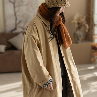 咖咪羽棉服风衣女冬装新款女士全棉中长款羊毛宽松流行女装上衣厚