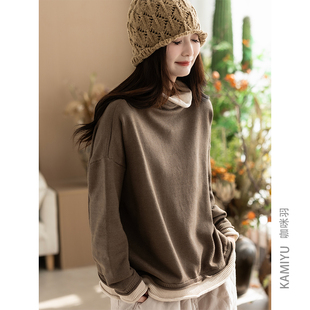 长袖 撞色假两件20%羊毛高领内搭打底衫 毛衣 复古时尚 咖咪羽新款